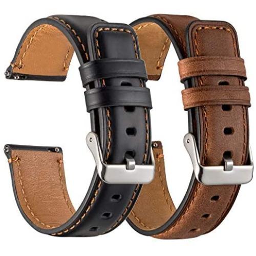 Galaxy Watch 46mm Band 2 Pack, Compatible with Samsung Galaxy 46mm Watch Bands, Width 22mm Watch Band Quick Release Leather Straps Unisex size (Black+Brown)