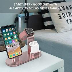 OLEBR Charging Stand Compatible with iWatch 5 and 4 Watch Charging Stand for AirPods, iWatch Series 5/4/3/2/1,iPhone 11/11 Pro/11 Pro Max/Xs/X Max/XR/X/8/8Plus/7/7 Plus /6S /6S Plus/iPad-Rose Gold