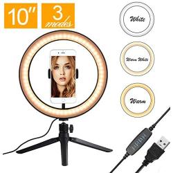 Lomanda 10" Selfie Ring Light with Tripod Stand Ring Light with Cell Phone Holder 3 Light Modes & 10 Brightness Level Multi-Angle Fill Light for YouTube Video/Photography Compatible