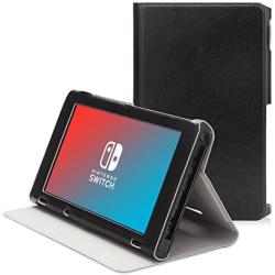 Valkit Protective Case Cover for Nintendo Switch 2017, Comfortable Soft TPU Grip Case and Ergonomic Anti-Scratch Shock-Absorption Cover with Leather Smart Cover,Black