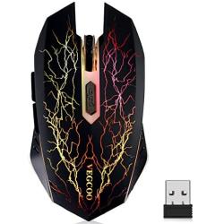 Wireless Gaming Mouse, VEGCOO C8 Silent Click Wireless Rechargeable Mouse with Colorful LED Lights and 2400/1600/1000 DPI 400mah Lithium Battery for Laptop and Computer (C11 Black)