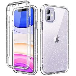 SKYLMW iPhone 11 Case 2019 6.1 inch,[Built in Screen Protector] Sparkly Bling Cover Full Body Shockproof Protective Hard Plastic TPU Phone Cases with Fashion Design for Women Girl,Clear/Silver Glitter