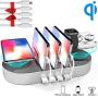 Charging Station for Multiple Devices, DGStore 2 QI Wireless Charging Pad 4 Port USB Charger Station Dock, Compatible with iPhone iPad Android Smart Phone Tablet Multi Device(Silver)