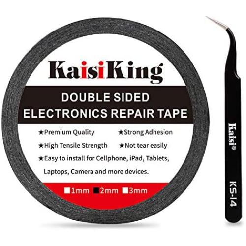 Kaisiking 2mm LCD Repair Tape Phone Repair Tape LCD Touch Screen Repair Tape Phone Screen Adhesive Tape with 1 Tweezers for Cell Phone, iPad, Tablets, Laptops, Camera