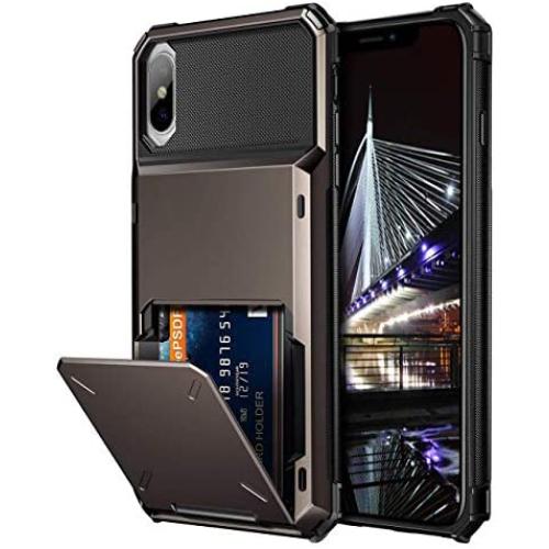 Vofolen Case for iPhone XS Max Case Wallet ID Slot Credit Card Holder Scratch Resistant Dual Layer Protective Bumper Rugged TPU Rubber Armor Hard Shell Case Cover for iPhone XS Max 10S Max (Gun Color)