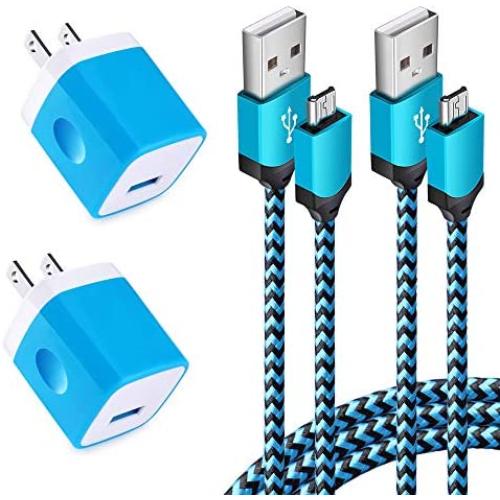 Android Phone Charger Micro Cable Set,4-pack Wall Plug 1A/5V Power Adapter with 6ft Nylon Braided Fast Charging Micro USB Cord Compatible Samsung Galaxy S7 S6 Edge S4 Note 5,LG Stylo 3 K10 K20 K30,HTC
