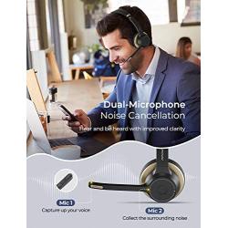 Mpow Bluetooth Headset V5.0 with Dual Microphone, Wireless PC Headphones,CVC8.0 Noise Canceling, On Ear for Computer,Cell Phone, Call Center, Office, Skype, 22 H Talk Time,Soft Earpad (Wired Optional)