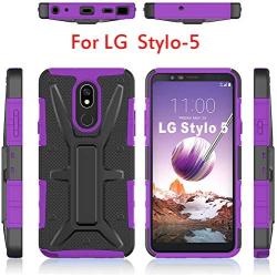 HNHYGETE Designed for LG STYLO 5 Plus(2019) Case,LG Stylo 5,LG Stylo 5V, Cell Phone Case,Dual Layer Heavy Duty Non Slip Shockproof Bumper Rugged Support Protective Cover (Purple)