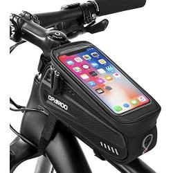 Bike Phone Front Frame Bag - Waterproof Bicycle Top Tube Cycling Phone Mount Pack with Touch Screen Sun Visor Large Capacity Phone Case for Cellphone Below 6.5’’ iPhone 7 8 Plus xs max