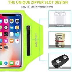 HAISSKY Armband Case with Airpods Holder/Car Key Bag Cell Phone Holder Gym Case Fits iPhone 11 Pro Max/11 Pro/Xs Max/XR 8 7 6,Galaxy S10+/S10/S10e/S9+ with Key Holder&Card Slot up to 6.8" (Green)