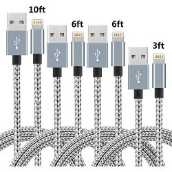IDiSON 4Pack(3ft 6ft 6ft 10ft) iPhone Lightning Cable Apple MFi Certified Braided Nylon Fast Charger Cable Compatible iPhone Max XS XR 8 Plus 7 Plus 6s 5s 5c Air iPad Mini iPod (Gray +White)