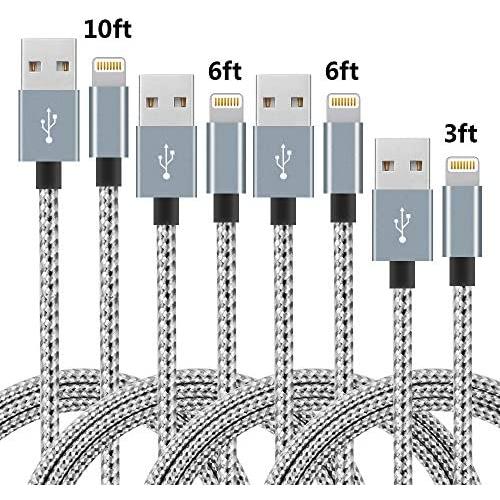 IDiSON 4Pack(3ft 6ft 6ft 10ft) iPhone Lightning Cable Apple MFi Certified Braided Nylon Fast Charger Cable Compatible iPhone Max XS XR 8 Plus 7 Plus 6s 5s 5c Air iPad Mini iPod (Gray +White)
