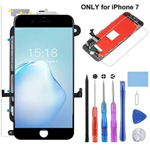 Compatible with iPhone 7 Screen Replacement Black(4.7") LCD 3D Digitizer Touch Screen with Assembly Full Repair Kit, Screen Protector, and Flowchart Compatible with iPhone 7 Screen Replacement Black(4.7") LCD 3D Digitizer Touch Screen with Assembly Full Repair Kit, Screen Protector, and Flowchart