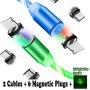 LED Flowing Magnetic Charger Green Blue Cable Light Up Candy Moving Party Shining Charger Phone Charging Cable Magnetic Streamer Absorption USB Snap Quick Connect 3 in 1 USB Cable