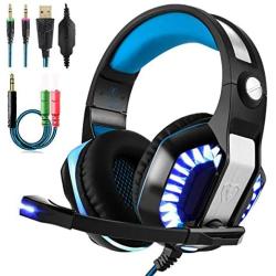 XuBa GM-2 Gaming Headset with Microphone Headphone with LED Light for PS4 Xbox 1 Laptop Tablet Mobile Phones PC Dark Blue