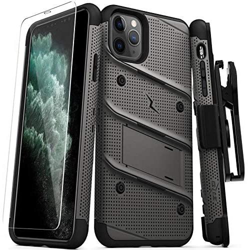 ZIZO Bolt Series iPhone 11 Pro Max Case - Heavy-Duty Military-Grade Drop Protection w/Kickstand Included Belt Clip Holster Tempered Glass Lanyard - Gun Metal Gray