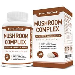 Premium Mushroom Supplement - Immunity Support, Nootropic Brain Supplement - Lion’s Mane, Cordyceps, Chaga, Reishi Mushroom Capsules - Mushroom Complex for Energy & Focus - Vegan, Gluten Free, 90 Caps