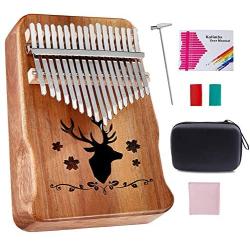 Kalimba Thumb Piano 17 Keys, Topnaca Finger Piano Mbira with Study Instruction, Tune Hammer and EVA Piano bag, Acacia wood, Portable Kalimba Christmas Gift for Kids Adult Beginners (Burlywood)