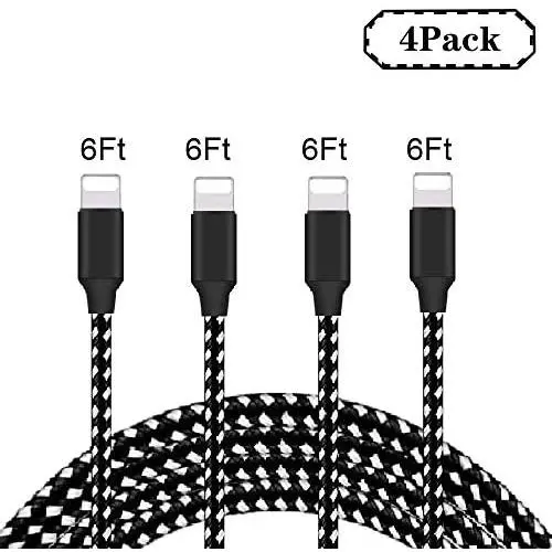 MeiShi MFi Certified iPhone Charger 4 Pack 6FT High Speed Nylon Braided USB Fast Charging&Data Syncs Cord Compatible iPhone Xs/Max/XR/X/8/8Plus/7/7Plus/6S/6S Plus/SE/iPad/iPod (Black+White). MeiShi MFi Certified iPhone Charger 4 Pack 6FT High Speed Nylon Braided USB Fast Charging&Data Syncs Cord Compatible iPhone Xs/Max/XR/X/8/8Plus/7/7Plus/6S/6S Plus/SE/iPad/iPod (Black+White).