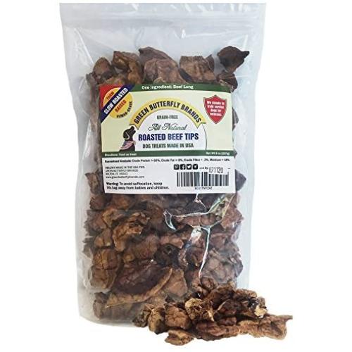 Green Butterfly Brands Beef Dog Treats – Made in USA Only – All Natural, Meaty Beef Tips – Premium Slow Roasted American Beef – Grass Fed, Farm Raised – Crunchy, Grain Free Training Treat, 8 Ounces