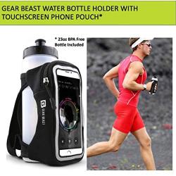 Gear Beast Handheld Running Water Bottle [23 oz] With Clear Touchscreen Cell Phone Accessory Pouch Zippered Pocket and Card Holder Fits All Smartphones, Hydration Pack For Running Hiking Travel & More