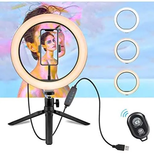 LED Ring Light - 10" Selfie Ring Light with Tripod Stand & Cell Phone Holder for Live Stream/Makeup, Dimmable Led Camera Beuty Ringlight for YouTube Video/Photography Compatible for iPhone and Android LED Ring Light - 10" Selfie Ring Light with Tripod Stand & Cell Phone Holder for Live Stream/Makeup, Dimmable Led Camera Beuty Ringlight for YouTube Video/Photography Compatible for iPhone and Android