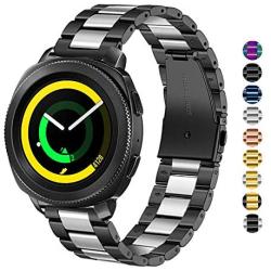 DEALELE Band Compatible with Galaxy Watch Active/Active 2 40mm 44mm, 20mm Solid Stainless Steel Metal Strap Replacement for Samsung Gear Sport/Galaxy Watch 42mm Women Men (Black/Silver)