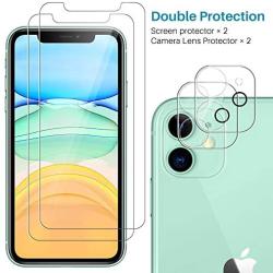 [2 Pack] L K iPhone 11 Camera Lens Screen Protector + [2 Pack] Tempered-Glass Screen Protector Film Scratch-resistant, fingerprint-proof for iPhone 11, 6.1-inch