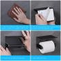 VAEHOLD Self Adhesive Toilet Paper Holder with Phone Shelf SUS 304 Stainless Steel Wall Mounted Toilet Paper Roll Holder - Rustproof and Bathroom Washroom Tissue Roll Holder with Shelf - Black