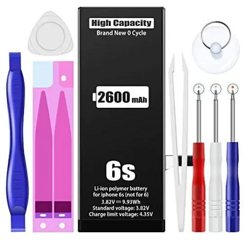 Battery for iPhone 6s 2600mAh, Replacement Battery with Super High Capacity for iPhone 6s with Full Remove Tool Kit (Only for 6s) Compatible Complete Repair Tool Kit 2 Battery for iPhone 6s 2600mAh, Replacement Battery with Super High Capacity for iPhone 6s with Full Remove Tool Kit (Only for 6s) Compatible Complete Repair Tool Kit 2