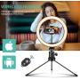 Selfie Ring Light 10" with Tripod Stand & Phone Holder for Live Streaming & YouTube Video, Makeup Ring Light & Dimmable Desk Ring Light with Wireless Remote for Photography with iPhone Android