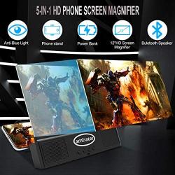 Phone Screen Amplifier with Bluetooth Speaker Anti-Blue Light 3D HD Cell Phone Screen Magnifier Projector with Foldable and Adjustable Stands Compatible with iPhone and Android All Smartphones- Black