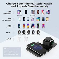 LETSCOM Wireless Charger,3 in 1 Qi-Certified 15W Fast Charging Station for Apple Watch, AirPods, Wireless Charging Dock Compatible with iPhone 11/11 Pro/XS Max/XR/XS/X/iWatch Series(NO QC3.0 Adapter)