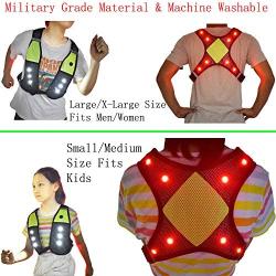 Machine Washable Reflective Running Vest with LED Lights USB Rechargeable Safety Gear with Adjustable Waist Phone Pocket, High Visibility Light Up Flashing Vest Gifts for Men Women Kids Runners Walker