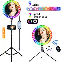 10.2" Ring Light/RGB Dimmable Colorful Discoloration/Disco Flash/Makeup Mirror Light with Two Tripod Stand & Cell Phone Holder,for YouTube Video,Live Stream Stage Party Selfie Ring Light