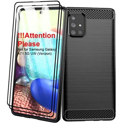 Aliruke Case for Samsung Galaxy A71 5G Case with Tempered Glass Screen Protector[2 Pack],Slim Shockproof TPU Bumper Cover Flexible Lightweight Protective Phone Case for Samsung Galaxy A71 5G, Black