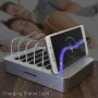 Simicore Charging Station for Multiple Devices, Simicore 6-Port USB Charger Station with 7 Short Mixed Cables for Cell Phones, Smart Phones, Tablets (Silver)