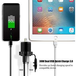 LiDiVi [Upgraded Version] Quick Charge 3.0 Dual USB Car Charger, Waterproof 36W 12V USB Outlet Fast Charge with Voltmeter & Switch for 12V/24V Car Boat Marine ATV Bus Truck and More