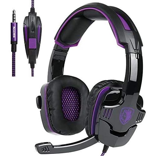 Updated Gaming Headphones,SADES SA930 Wired 3.5mm Stereo Sound Computer Gaming Headset with Microphone,Noise Isolating Volume Control for Pc/Mac/Ps4/Phone/Tablet(Black Purple)