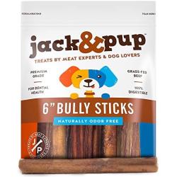 Jack&Pup Premium Grade Odor Free Bully Sticks Dog Treats [Extra-Thick] - Natural Gourmet Chews Dog Treat – Savory and Fresh Beef Flavor – 30% Longer Lasting