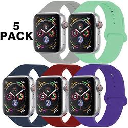 GZ GZHISY Pack 5 Sport Bands Compatible with Apple Watch 38mm 40mm 42mm 44mm, Soft Silicone Band Sport Strap Compatible with iWatch Series 5/4/3/2/1