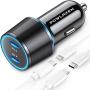 [2020 Latest] USB C PD Car Charger, POWLAKEN 36W 2-Port Fast PD Car Charger with Dual 18W Power Delivery for iPhone 11/11 Pro/11 Pro Max, Galaxy Phone and More (USB C to C & Lightning Cable Included)