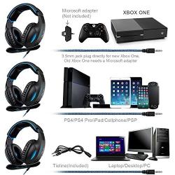 SADES Gaming Headset for PS4 Controller,Xbox One,PC,Laptop,Mac,Tablet,Smartphone,Over Ear Noise-canceling Gaming Headphones with Mic for Nintendo Switch Games(Black&Blue)