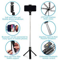 Selfie Stick Tripod, Extendable Bluetooth Selfie Stick with Wireless Remote, Compatible with iPhone 11/11 pro/X/8/8P/7/7P/6s/6, Samsung Galaxy S9/S8/S7/Note 9/8, Huawei and More