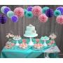 Teal Lavender Purple Pink Party Decorations 16pcs Paper Pom Poms Honeycomb Balls Blue Lanterns Tissue Fans for Wedding Birthday Baby Shower Frozen Party Supplies