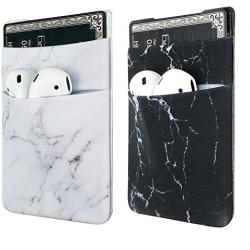 uCOLOR Two Pack Phone Card Holder Stretchy Lycra Wallet Pocket Credit Card ID Case Pouch Sleeve 3M Adhesive Sticker on iPhone Samsung Galaxy Android Smartphones (Black White Marble)