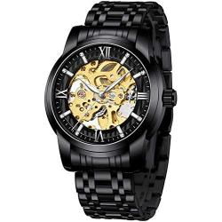 Mens Watches Mechanical Automatic Self-Winding Stainless Steel Skeleton Luxury Waterproof Diamond Dial Wrist Watches for Men