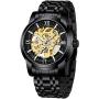 Mens Watches Mechanical Automatic Self-Winding Stainless Steel Skeleton Luxury Waterproof Diamond Dial Wrist Watches for Men