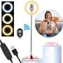 Portable Selfie Round Light LED with Stand and Cell Phone Mobile Holder (Tripod-Less) for Live Steaming, Makeup, YouTube Video, Photography, TIK-Tok, and vlogging, Compatible with iPhone and Android