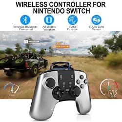 Wireless Controller for Nintendo Switch, Remote Switch Pro Controller Gamepad Joystick for Nintendo Switch Console, Adjustable Turbo Dual Shock Gyro 6-Axis (Gray)